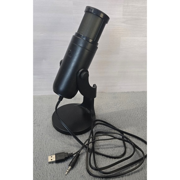 USB Gaming Microphone with RGB LED Lights Adjustable Desktop Stand Black - Picture 2 of 3